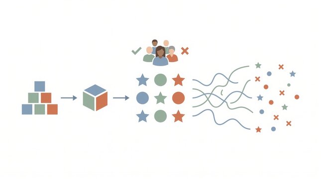 Artificial intelligence process with data blocks neural network and human silhouettes