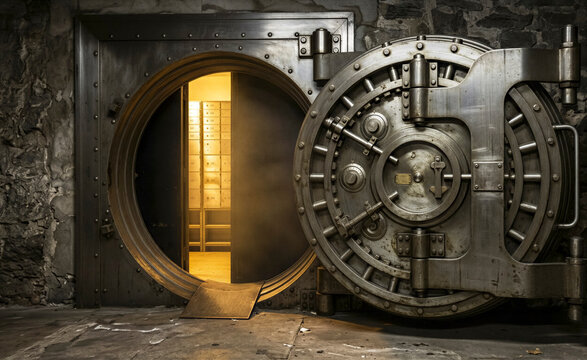 Open Bank Vault Door Revealing Secure Deposit Room