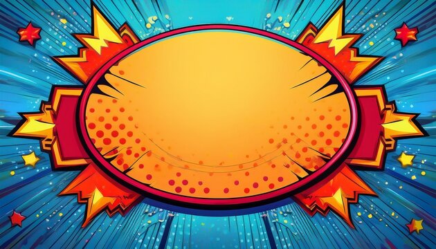 comics pop art style boom sign frame in bright colors superhero party theme