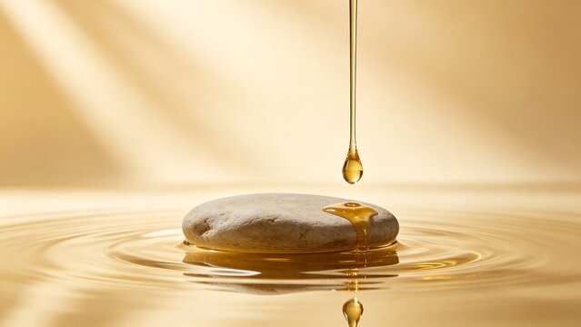 Luxury Skincare Serum Dropping on Stone in Water