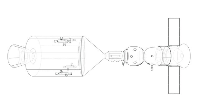 spacecraft design blueprint illustration. Vector
