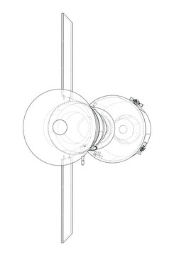 technical drawing of a spacecraft design. Vector