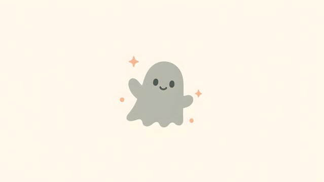 A friendly rounded ghost, flat vector illustration, desaturated grey-green and pale peach