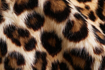 Close up view of plush spotted leopard fur fabric texture © Traan