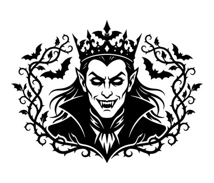 Gothic vampire king with crown and bats vector silhouette