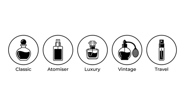 Set of Various Perfume Bottle Icons and Styles
