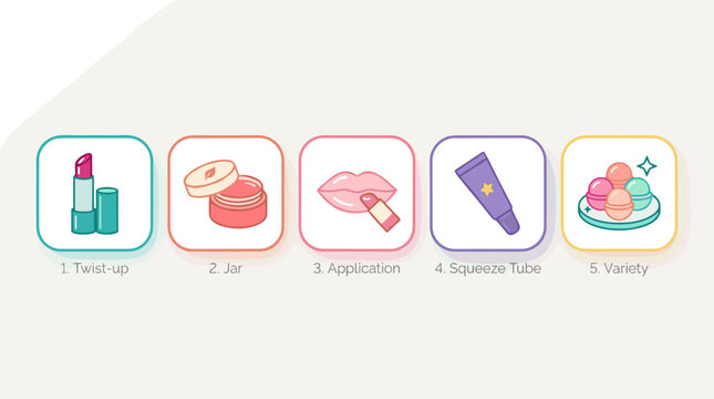 Lip Balm and Cosmetic Product Packaging Icons Set