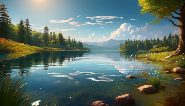 generative ai captures a tranquil lakeside scene with rippling water