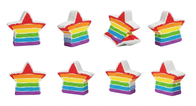 colorful star shaped rainbow cakes assorted perspectives isolated on white celebration  pride events