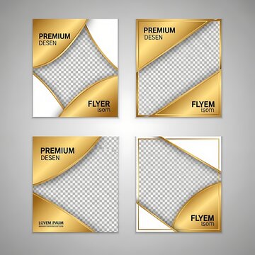Premium design flyers with golden geometric patterns.