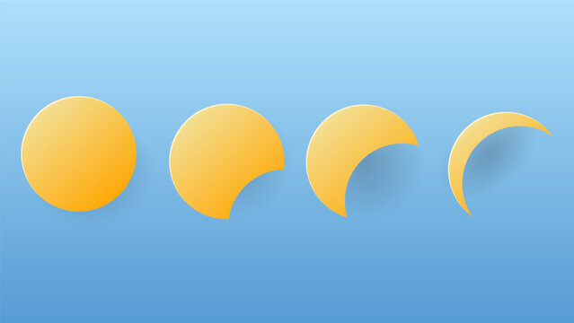 Solar Eclipse or Moon Phases Stages Diagram in Paper Cut Style