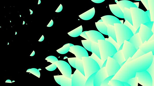 Abstract Motion Animation Featuring Cyan Gradient Semicircle Shapes Floating Over Dark Environment