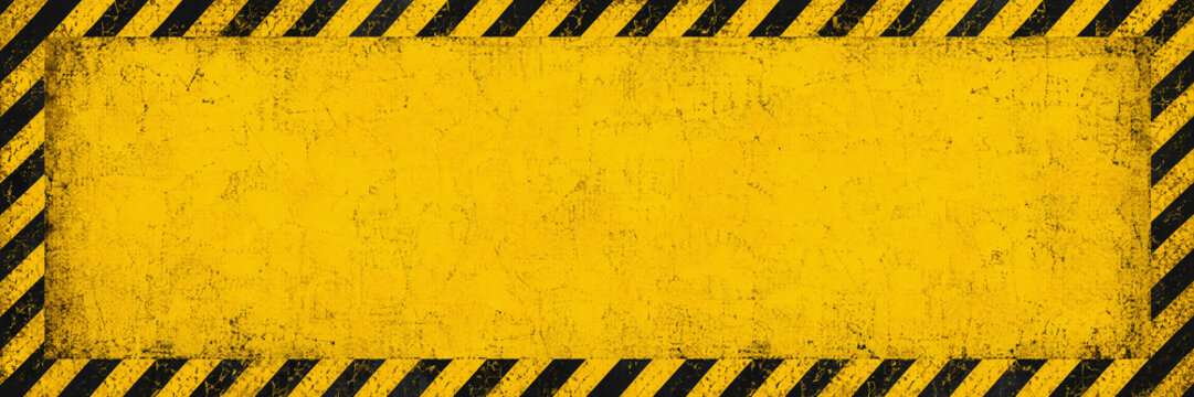 Grunge industrial warning background with yellow and black stripes border