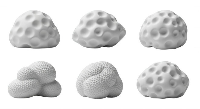 white organic sculptures arranged against a bright white backdrop for minimalist abstract artistic decoration