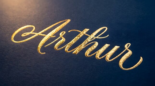 Elegant cursive calligraphy of a male first name in textured gold on blue paper