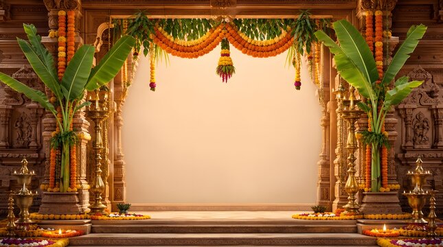 Ganesh Chaturthi Temple Arch Entrance Marigold Toran Diya Banner Template