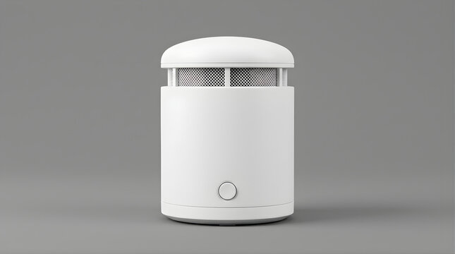 Modern White Cylindrical Electronic Mosquito Killer Device with Fine Mesh Grill and Subtle LED Indicator Light on a Neutral Gray Studio Background