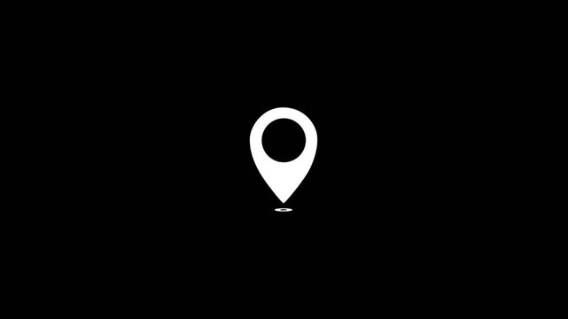 Animated white location pin icon representing GPS navigation, map markers and location tracking. Ideal for mobile apps, websites, UI, delivery services and 4K motion graphics.