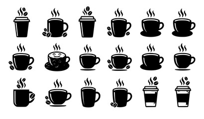 Fototapeta premium Happy Coffee Cup Logo Vector Set with Coffee Beans for Cafe Branding