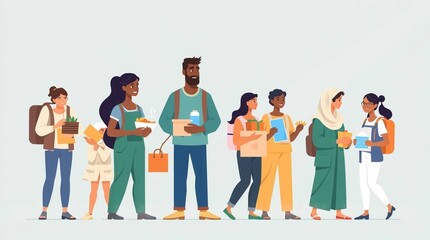 Obraz premium Modern Flat Vector Illustration for World Humanitarian Day with Diverse Volunteers Supporting Communities