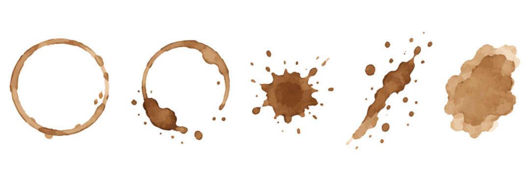 Realistic Coffee Stain and Splash Set Isolated Vector Illustration for Design Elements