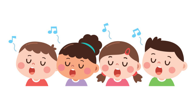 Cute Children Singing Together Cartoon Choir Kids Music Illustration