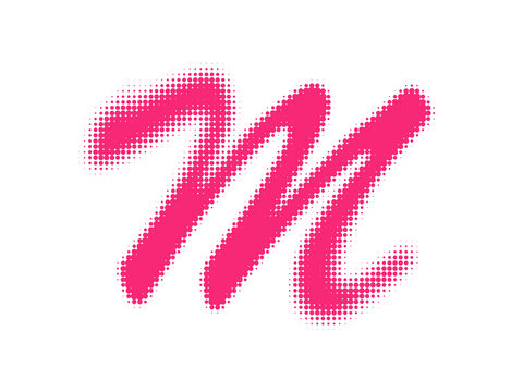 Pink Halftone Stylized Letter M Brush Stroke Design Element Isolated on White Background