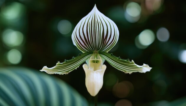 Exotic Paphiopedilum Orchid Bloom with Delicate Petals.