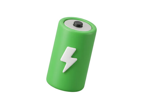 3d green battery icon with lightning bolt symbol isolated on transparent background