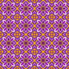 Fototapeta premium Colorful Floral Mandala Seamless Pattern for Textile, Wallpaper and Surface Design with Geometric Symmetry