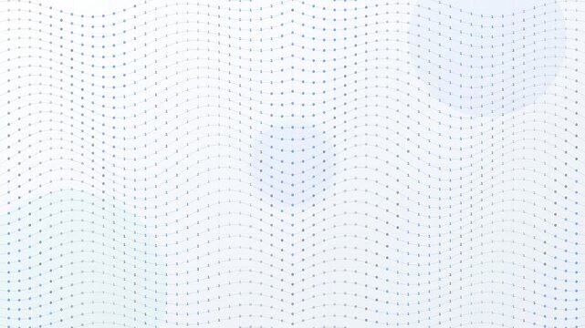Abstract technological background featuring a grid of blue dots undulating in a seamless wave-like motion over a clean, bright white background, creating a sense of digital movement
