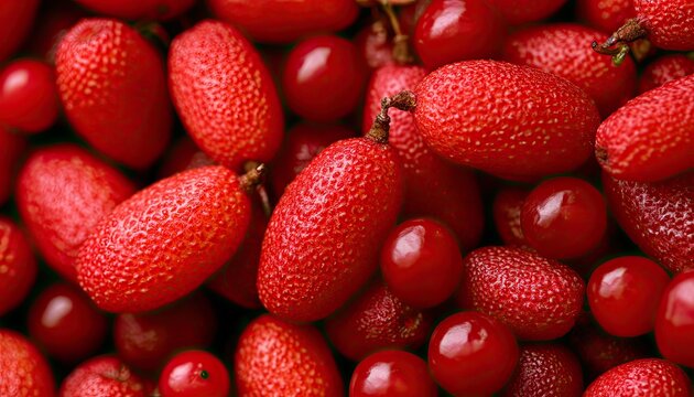 Vibrant Close-up of Fresh Red Cherries and Elaeagnus Fruits.