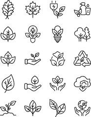 Fototapeta premium Eco friendly leaf icon set. Sustainable nature symbols for green energy and environment design.