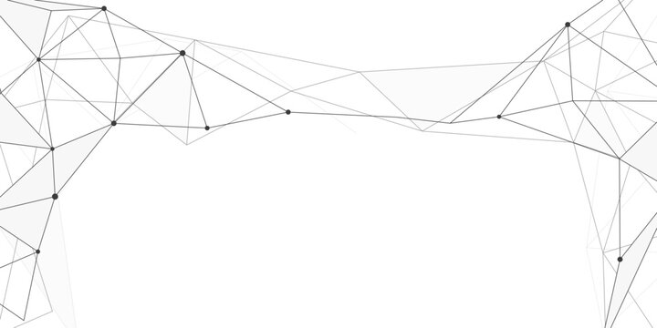Abstract black and grey polygon background. Low poly wireframe of connected dots and lines. Abstract network design for social media, web design and marketing.