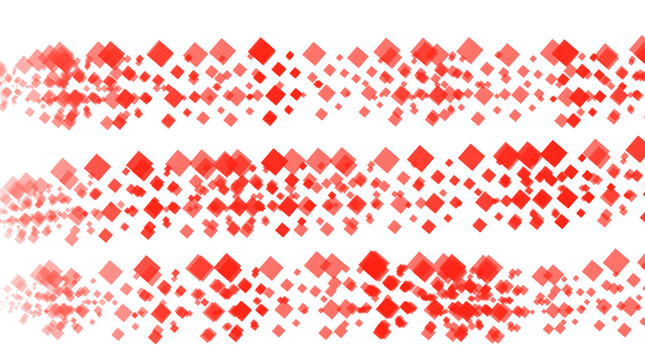 Red square particle bands on transparent background for abstract geometric technology overlays
