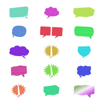 Colorful set of speech and thought bubble icons isolated on transparent background, illustration