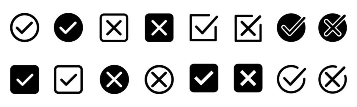 Check tick mark icon set, cross box x check mark checkbox v, sketch marker checklist symbol right and wrong set, checklist symbol, vote yes no