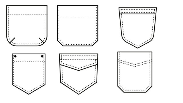 Clothing Pockets, Patch Pockets, Vector Outlines, Denim Pockets