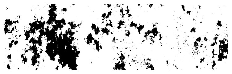 Obraz premium Scattered black ink spots and weathered paint textures in horizontal grunge banner style