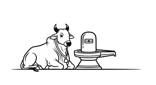 Nandi Bull and Shiva Lingam Outline Illustration