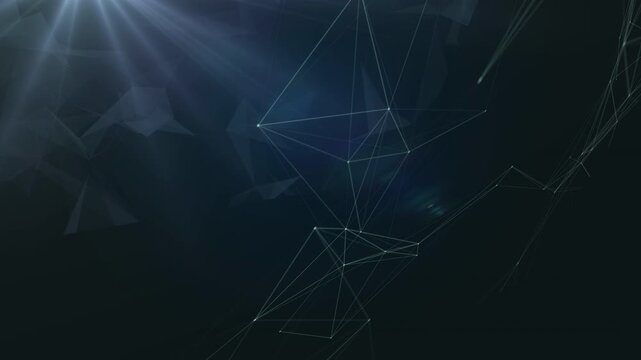 Abstract neural network animation with glowing nodes and interconnected lines. Artificial intelligence, data connectivity, information flow and digital communication background