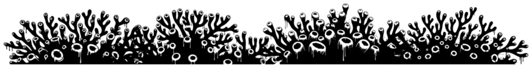 Coral reef underwater silhouettes with ink drips in horizontal street art style © Wuszu