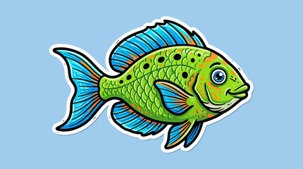 Fototapeta premium Colorful Cartoon Illustration of a Tropical Fish Swimming in a Blue Environment