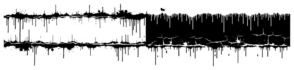 Obraz premium Horizontal border with cracked wall texture and dripping ink effects