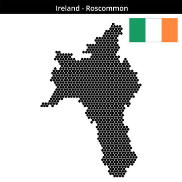 Map of Ireland region Roscommon in small hexagonal dots