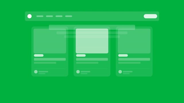 Flat design illustration of digital web browser mockup with clean cards layout on green screen