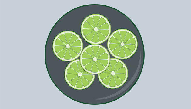 A dark plate artfully arranged with vibrant green lime slices in a floral geometric pattern.