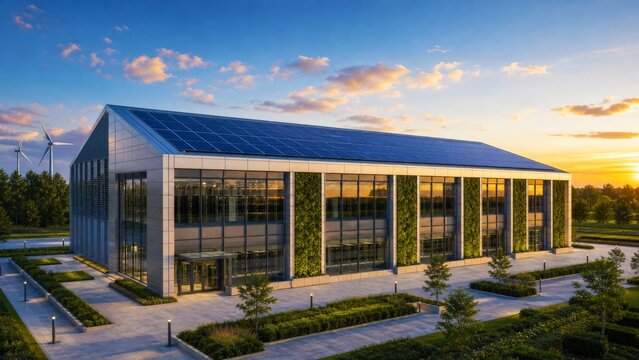 Solar powered data center building designed for sustainable digital infrastructure