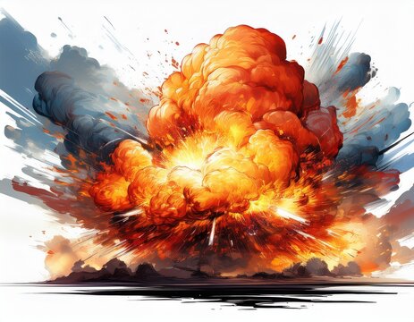 dramatic explosion isolated on white or white background background perfect for action gaming and special effects designs premium blast graphic for digital artwork and creative projects