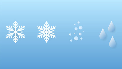 Fototapeta premium Weather Icons Set with Snowflakes, Snow Pellets and Raindrops in Paper Cut Style